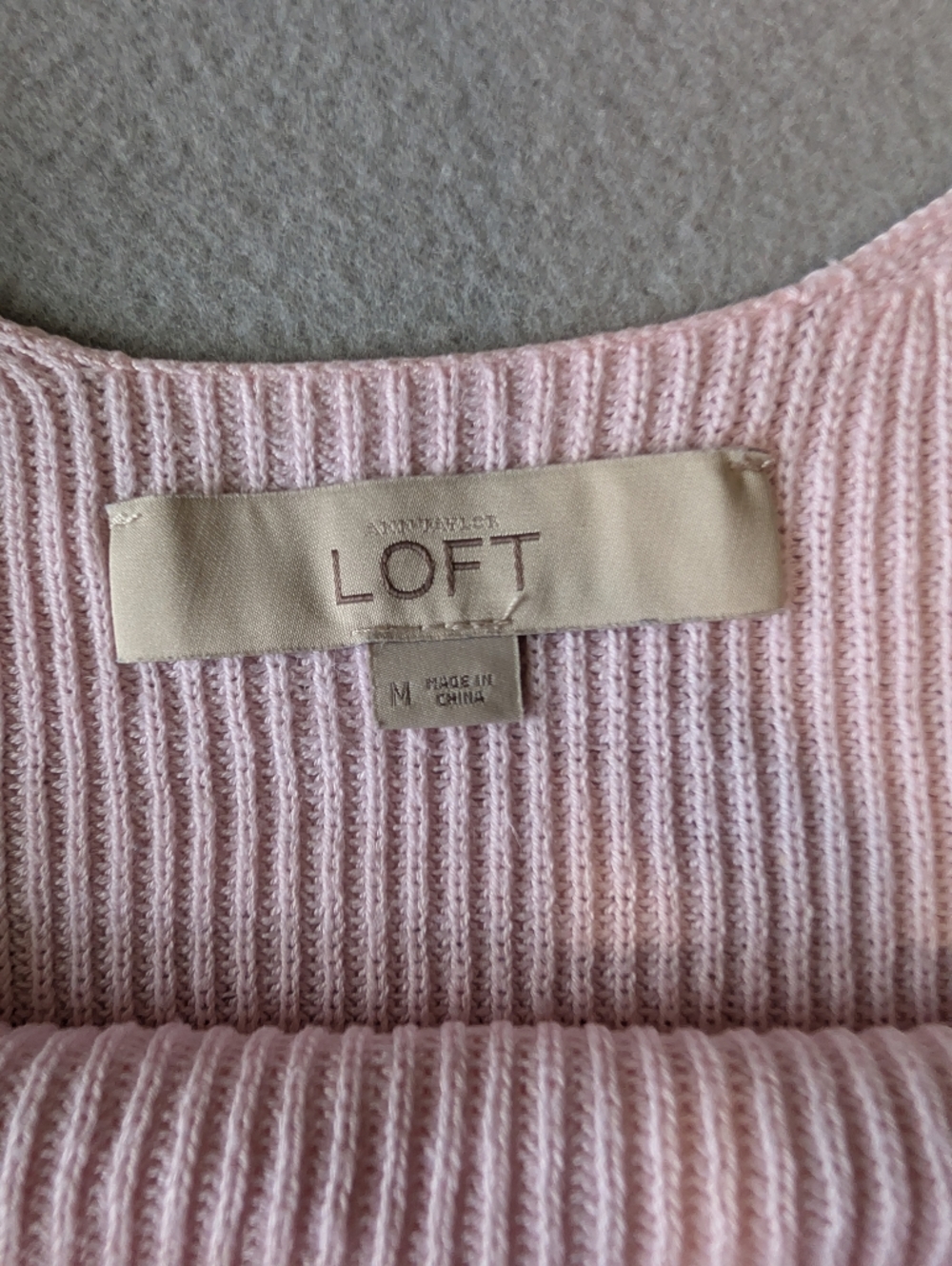 LOFT Pink Strappy Back Bell Sleeve Ribbed Knit Cotton Silk Blend Sweater Size M - Picture 6 of 12